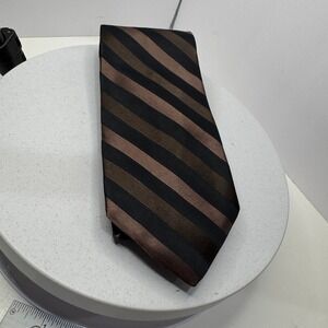 City of London Men's Brown Black Striped Necktie Classic Satin Finish